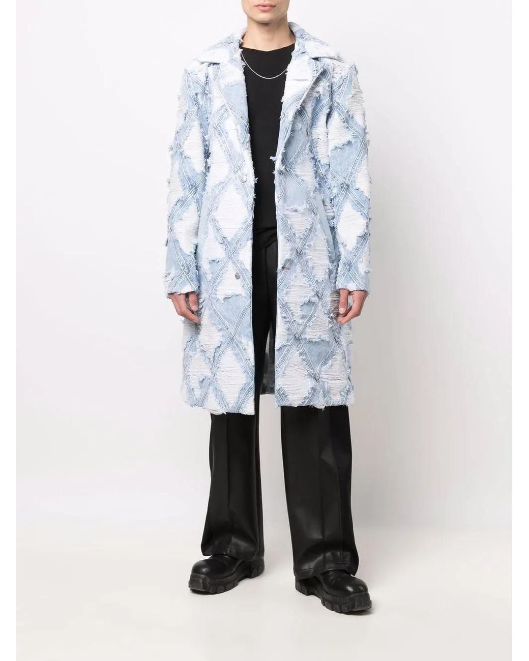 DIESEL Blue Distressed-Denim Patchwork Coat for men
