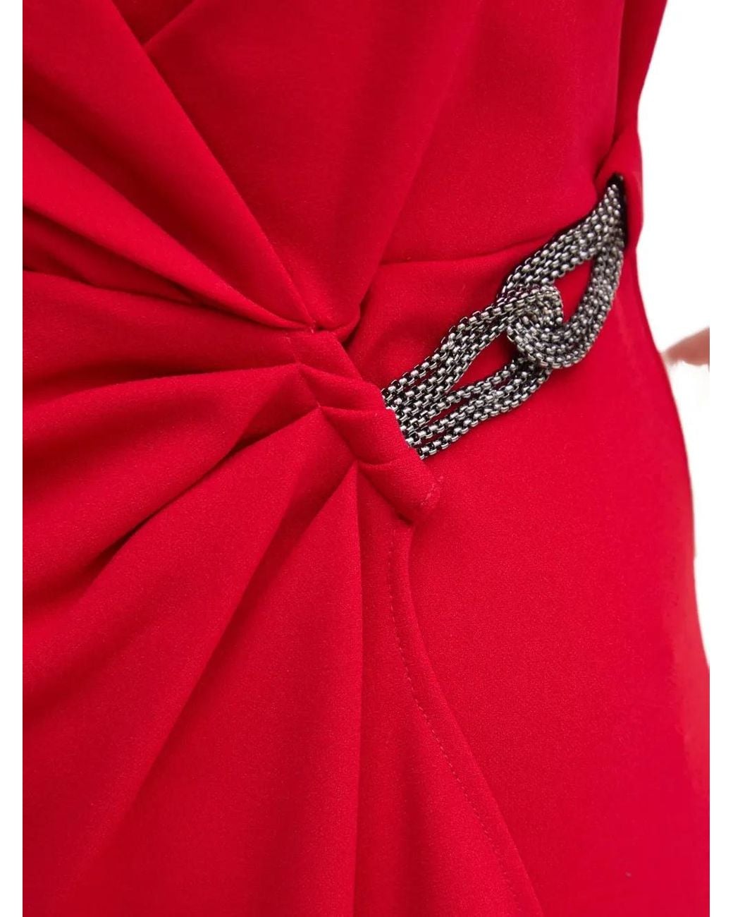 DKNY Knot Short-Sleeve Midi Dress in Red | Lyst