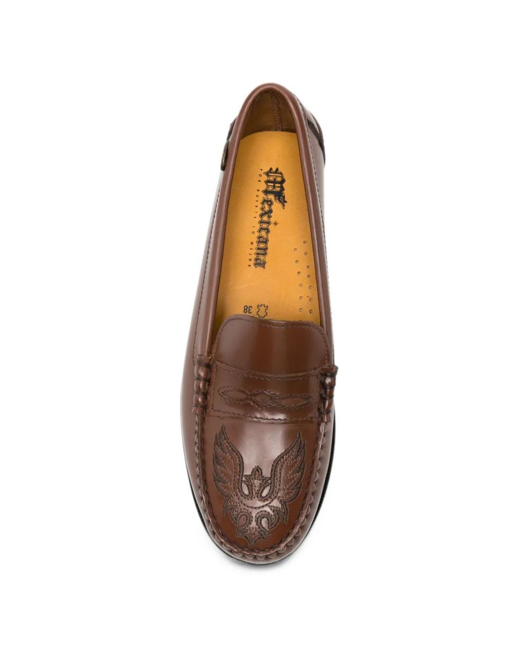 Mexicana Brown Mocassins En Cuir À Détail Brodé