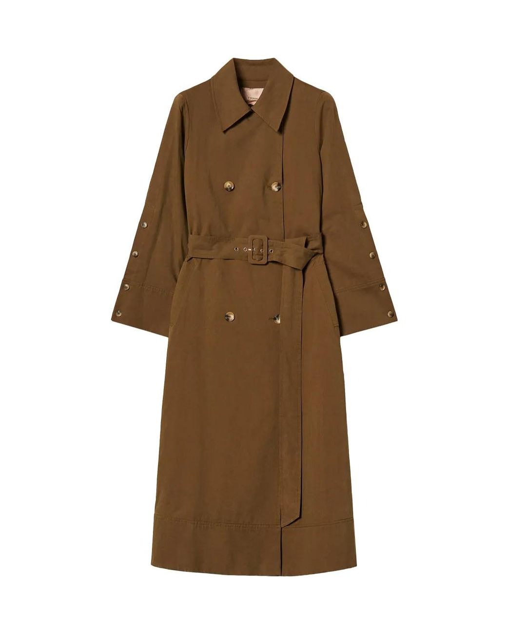 Twinset Brown Cotton-Blend Gabardine Trench Coat