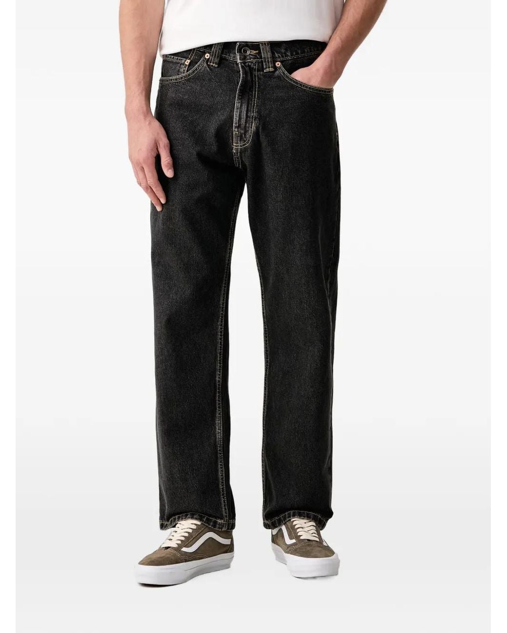 Vans Black Check-5 Logo-Patch Straight-Leg Jeans for men