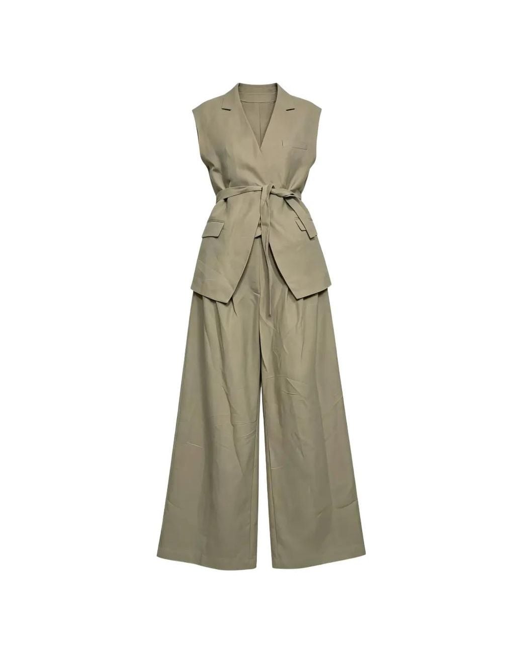 Brunello Cucinelli Green Tie-Fastening Waistcoat And Palazzo Pants