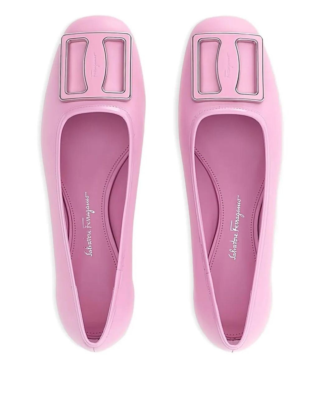 Ferragamo Pink Buckle Leather Ballerina Flats