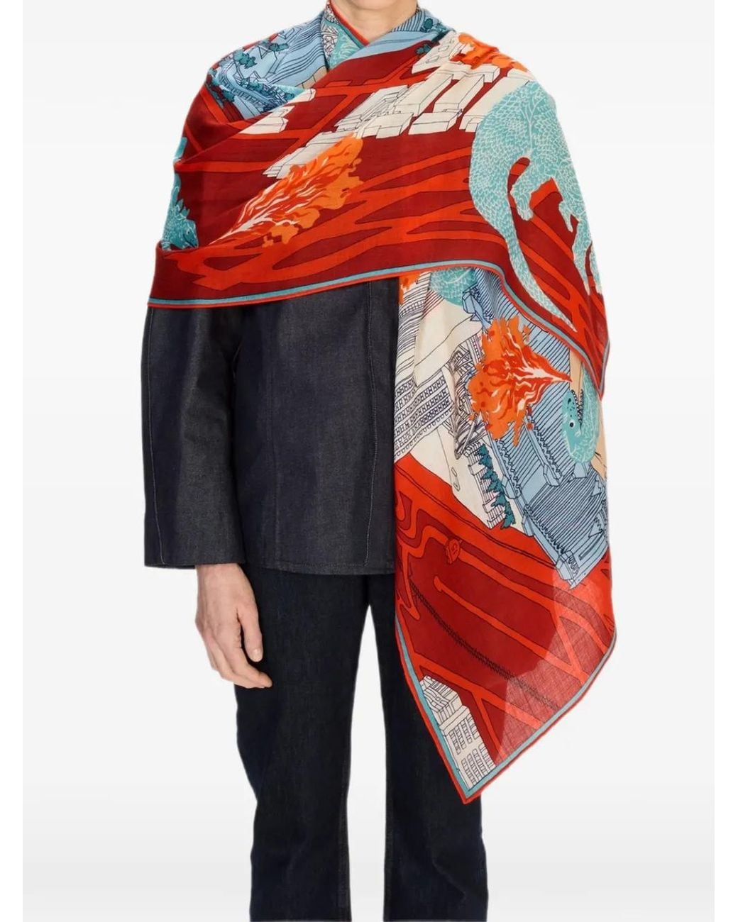 Inoui Edition White Vegas Dinosaur-Print Scarf