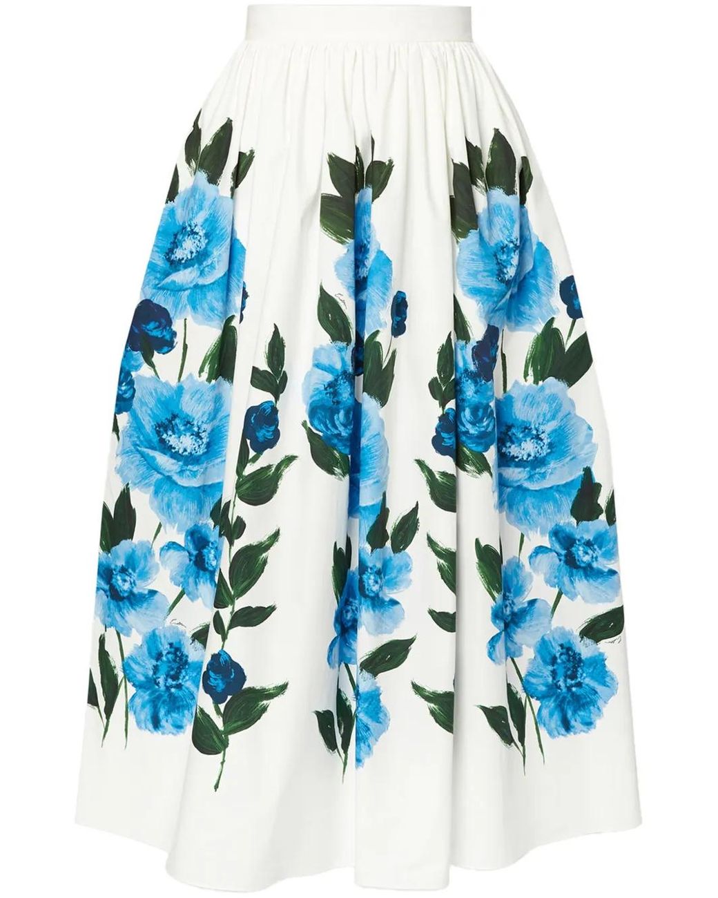 Erdem Blue Floral Cotton Midi Skirt