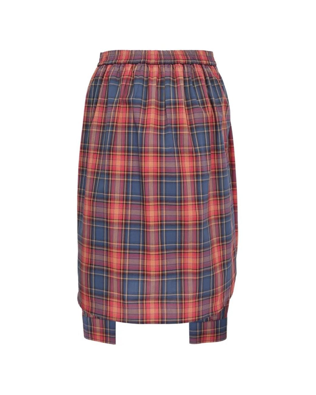 Pushbutton Red Buttoned Tied-Waist Plaid Skirt