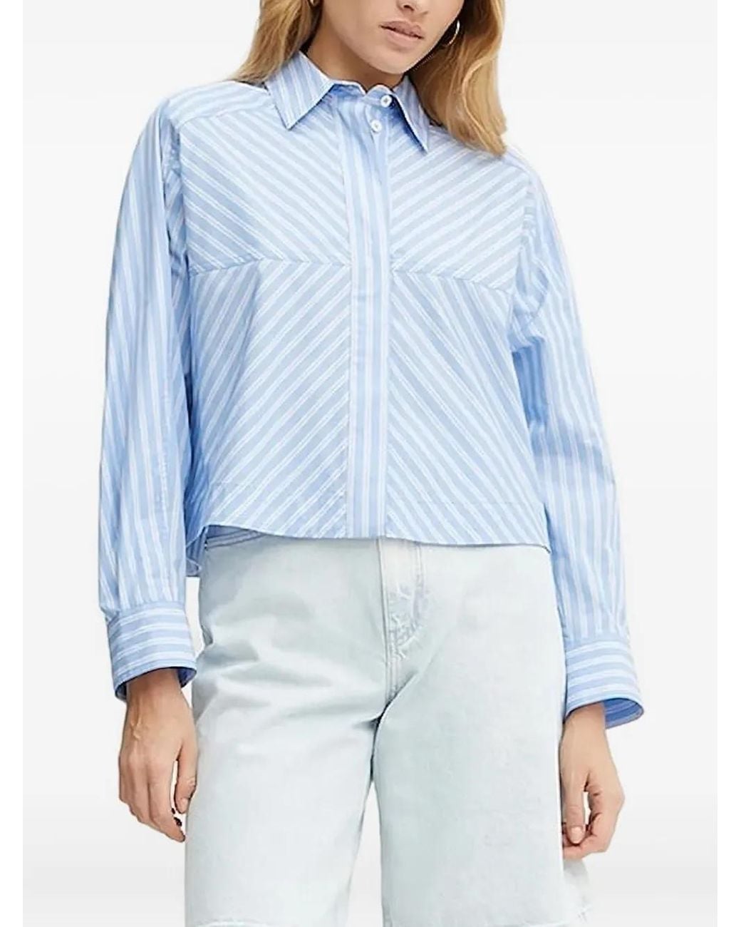 IVY & OAK Blue Long-Sleeves Diagonal-Stripe Shirt