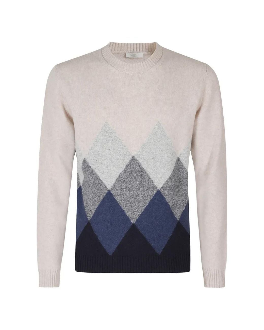 Seventy Blue Argyle-Pattern Crew-Neck Sweater for men