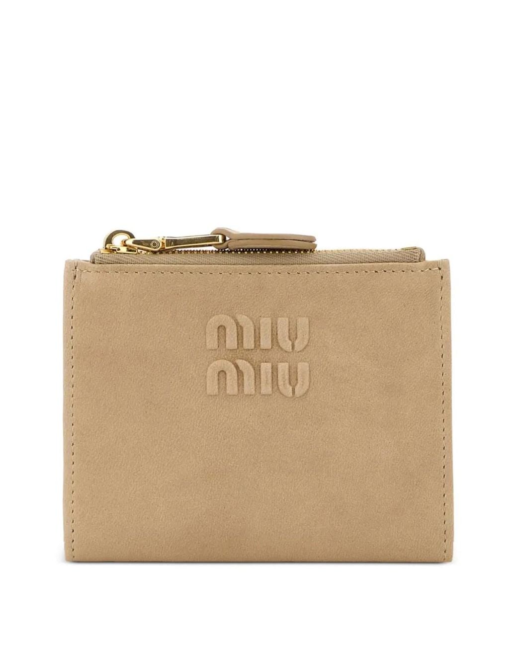 Miu Miu Natural Wallet With Embossed Logo And Zip