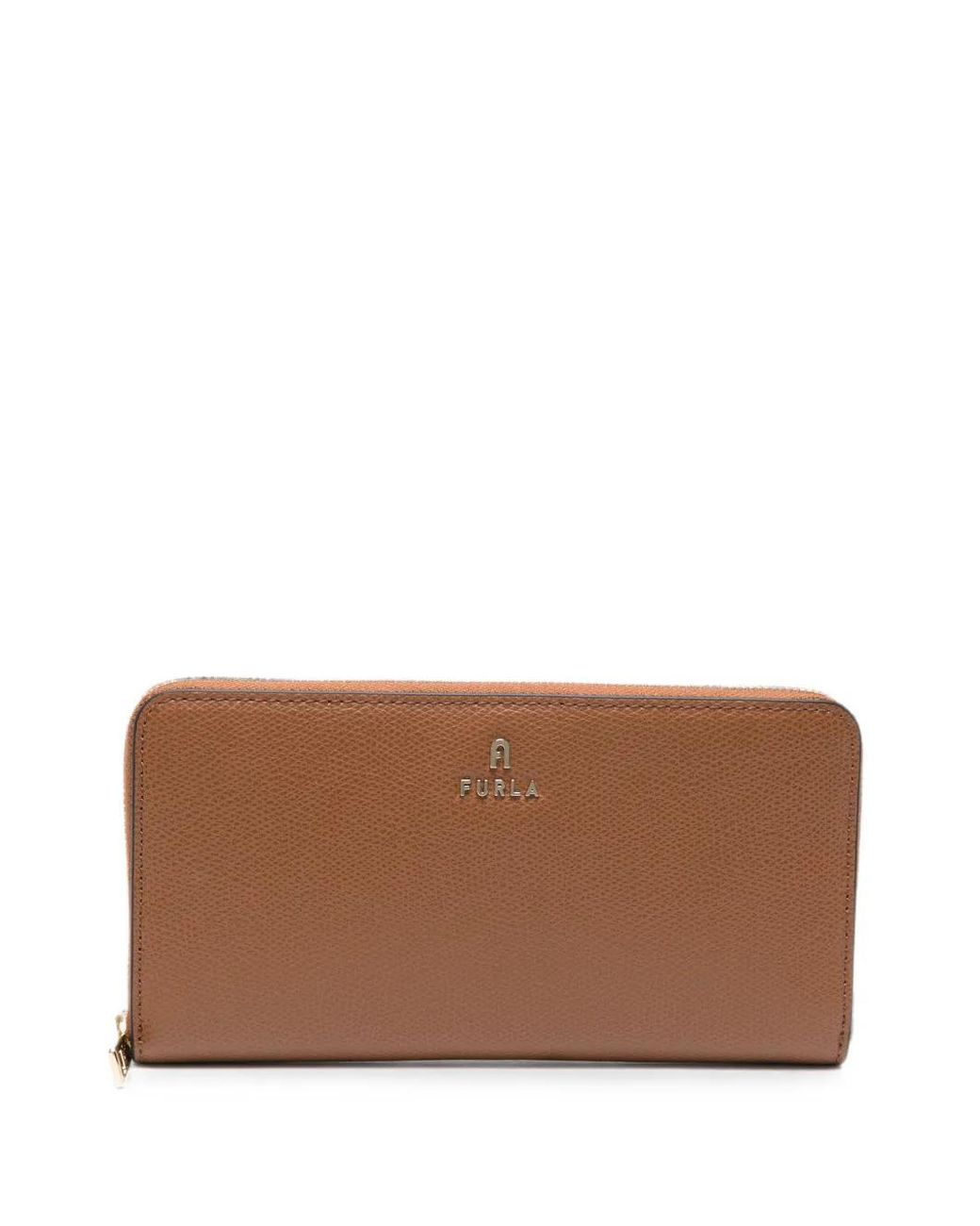 Furla Brown Portefeuille Camelia En Cuir À Plaque Logo