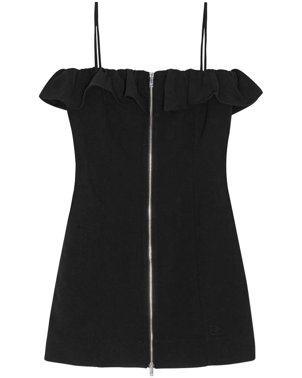 Ganni Black Ruffle-Trim Minidress