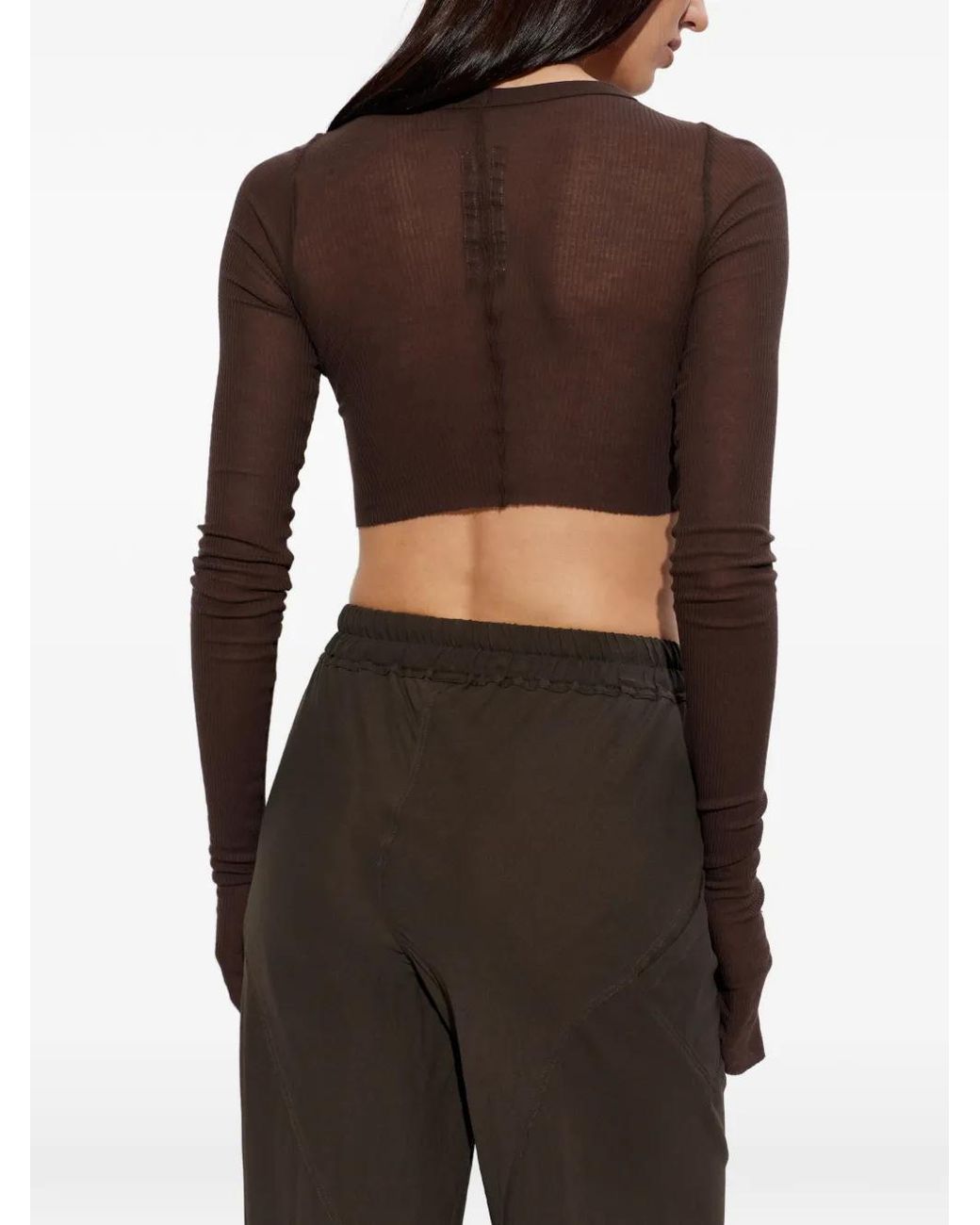 Rick Owens Brown Long-Sleeve Cropped Top