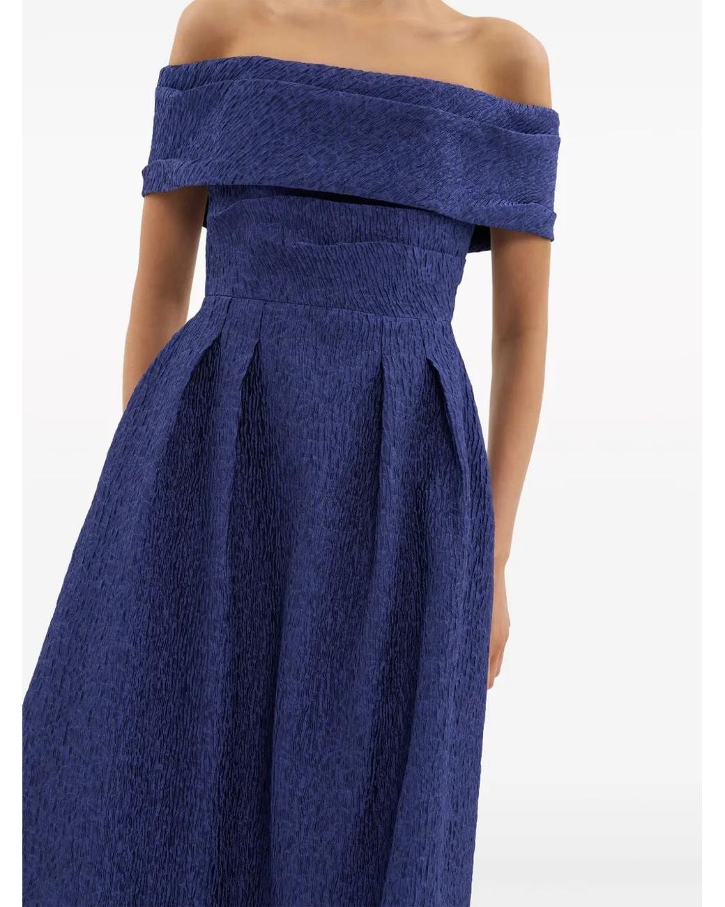 Rebecca Vallance Blue Helene Textured Off-Shoulder Midi Dress