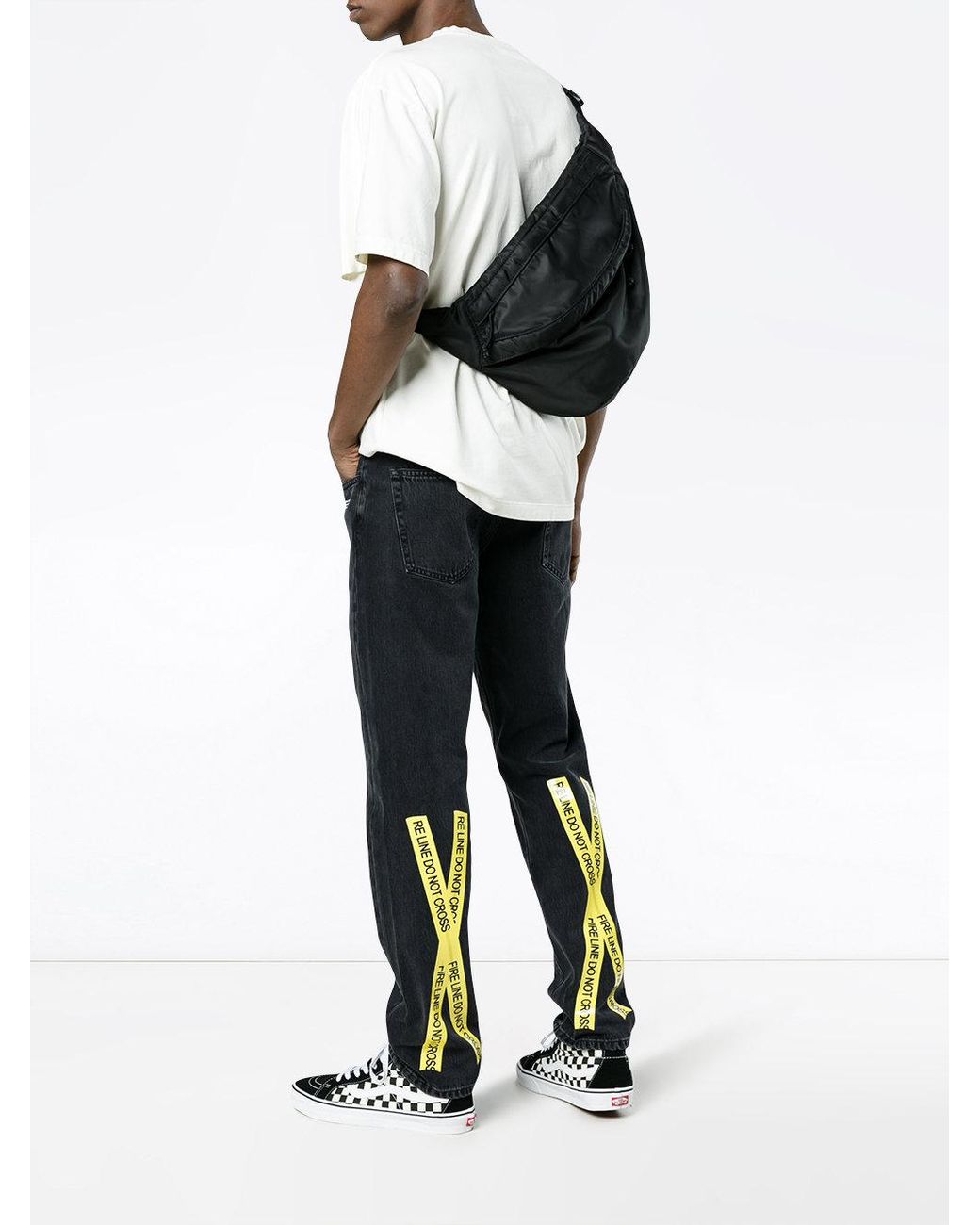 Off White c o Virgil Abloh Slim Jeans With Yellow Tape Detail in