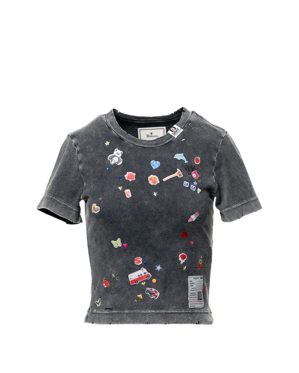 Maison Mihara Yasuhiro Gray T-Shirt Délavé À Imprimé Graphique