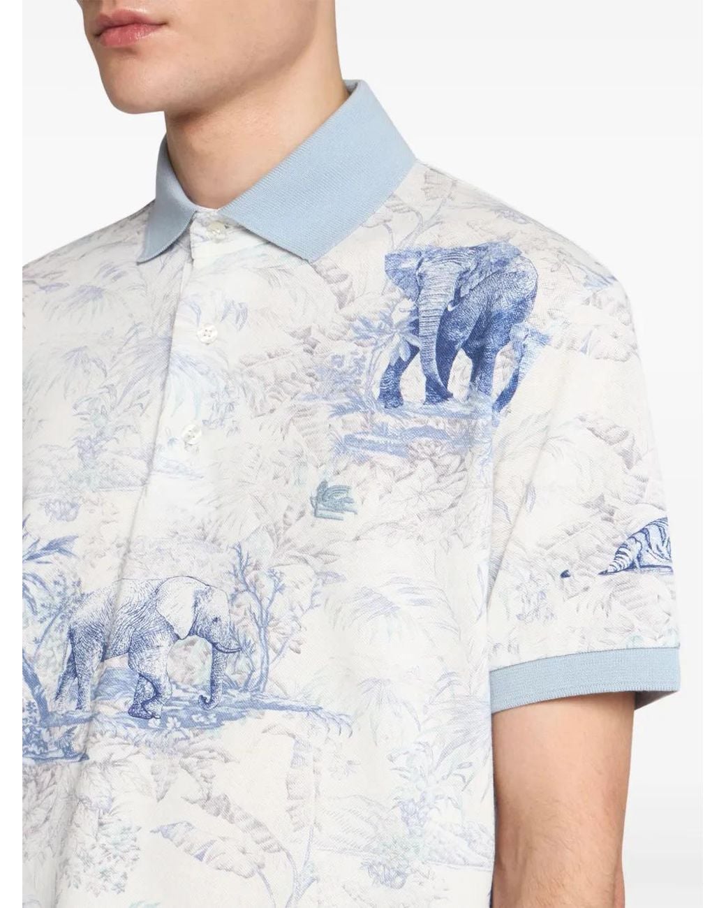 Etro Blue Safari Print Polo Shirt for men