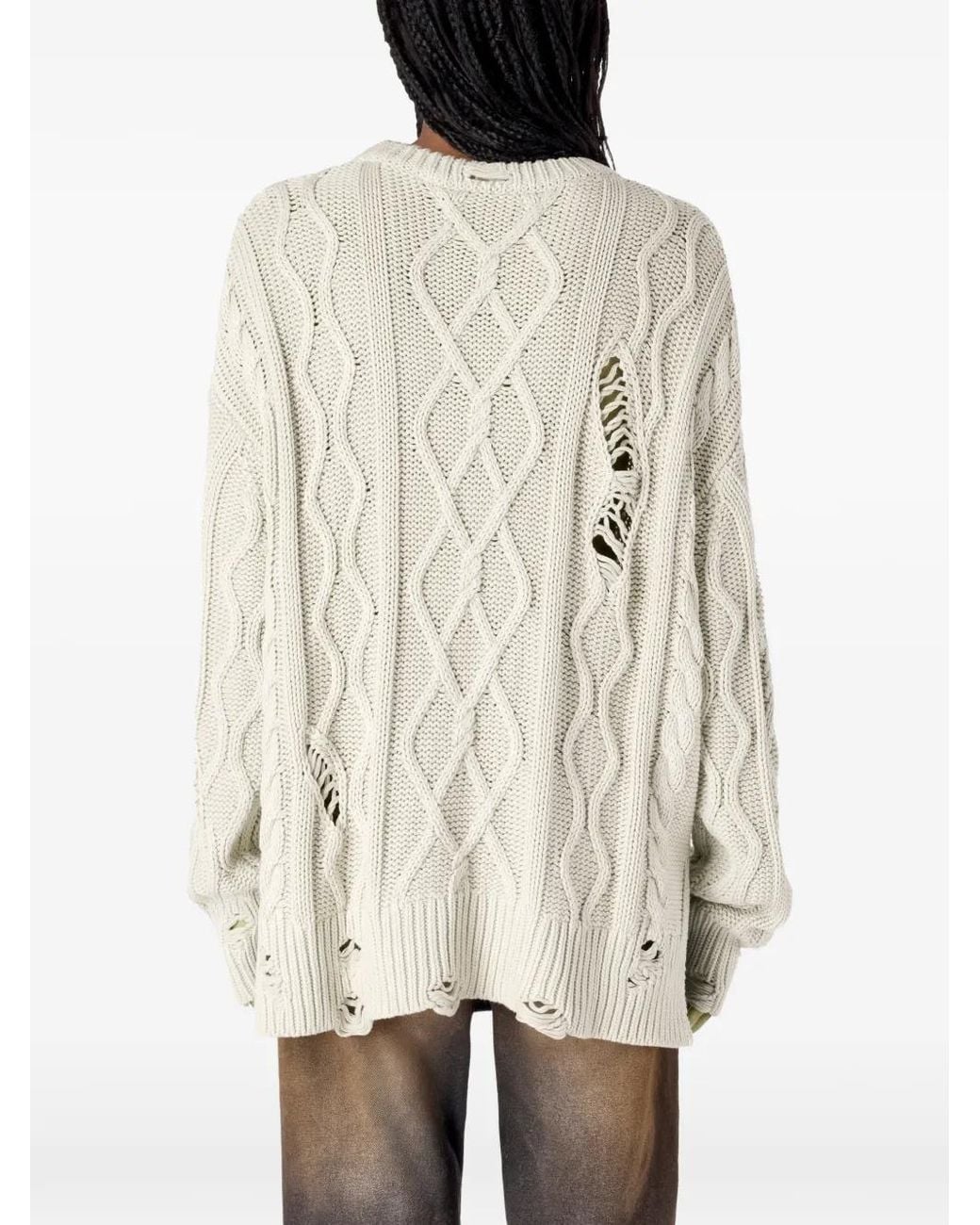 CAMPERLAB White Cable-Knit Distressed Sweater