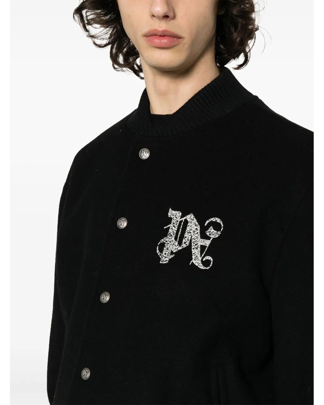 Palm Angels Black Monogram-Embroidered Bomber Jacket for men