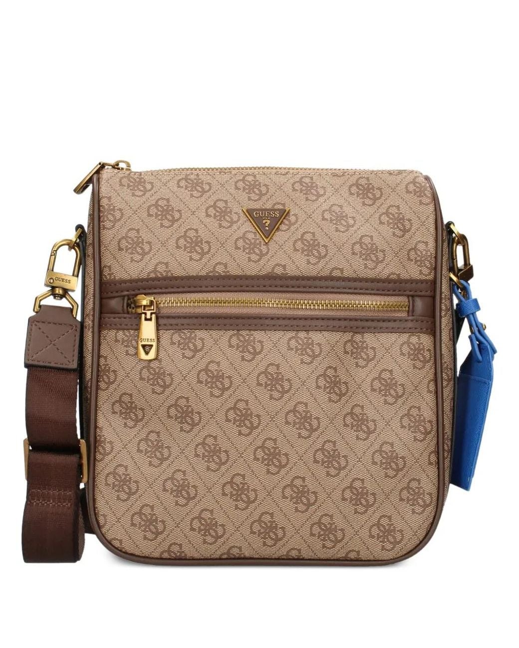 Guess Brown Milano 4G Monogram-Pattern Logo-Plaque Messenger Bag for men