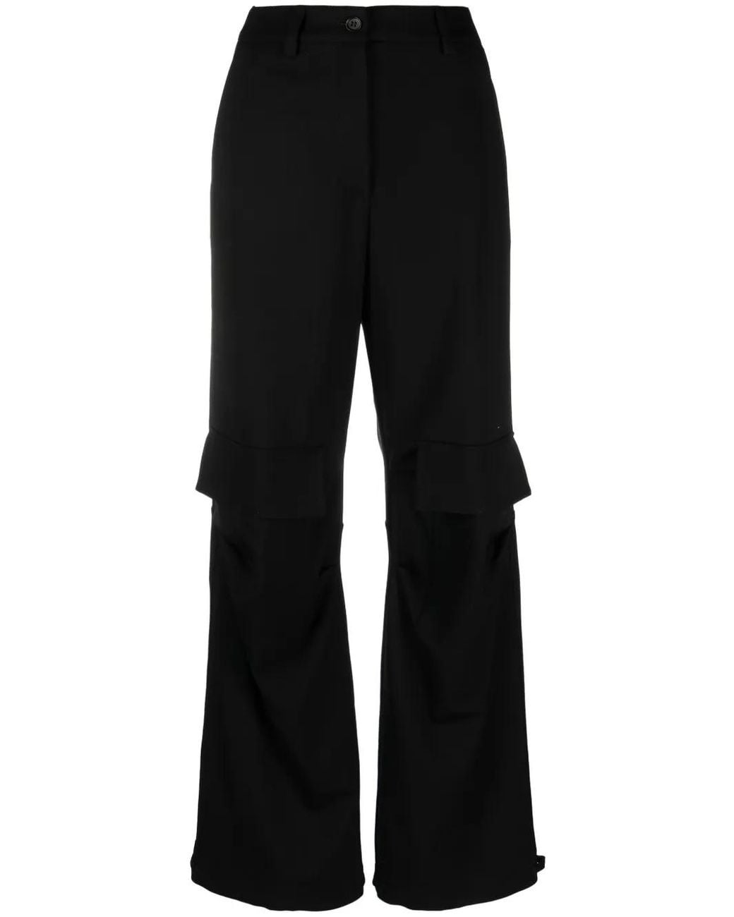 P.A.R.O.S.H. Black Wool Flared Cargo Trousers