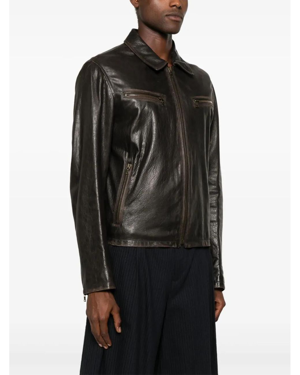 Prada Black Leather Shirt Jacket for men