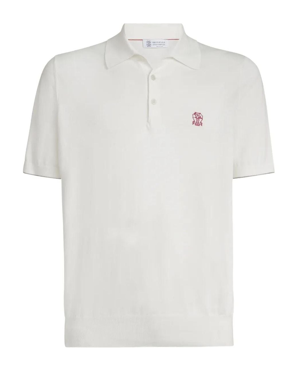 Brunello Cucinelli White Logo Cotton Polo Shirt for men