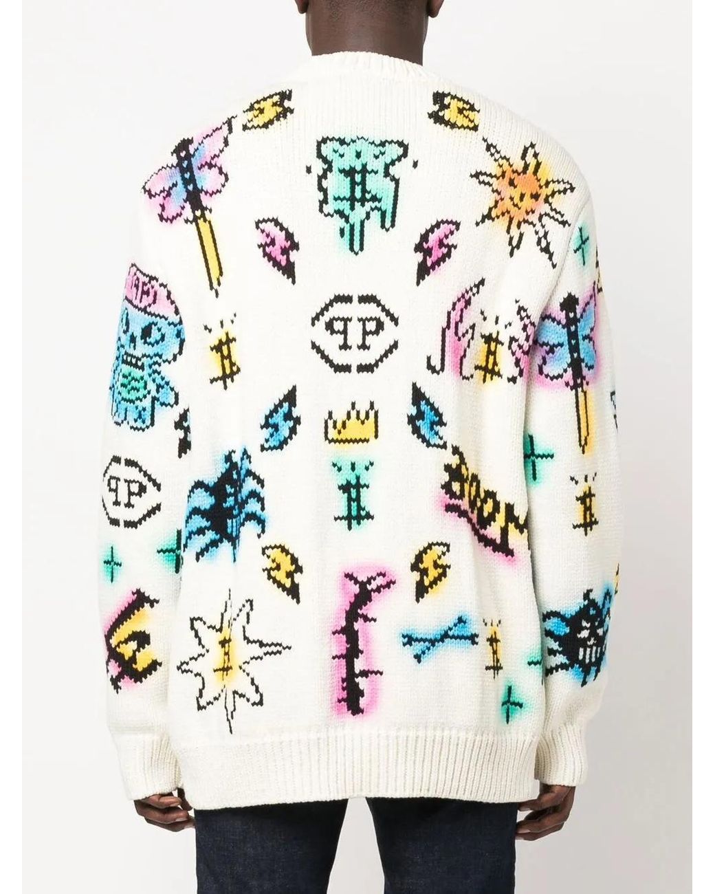 Philipp Plein White Tattoo Monogram Knitted Jumper for men