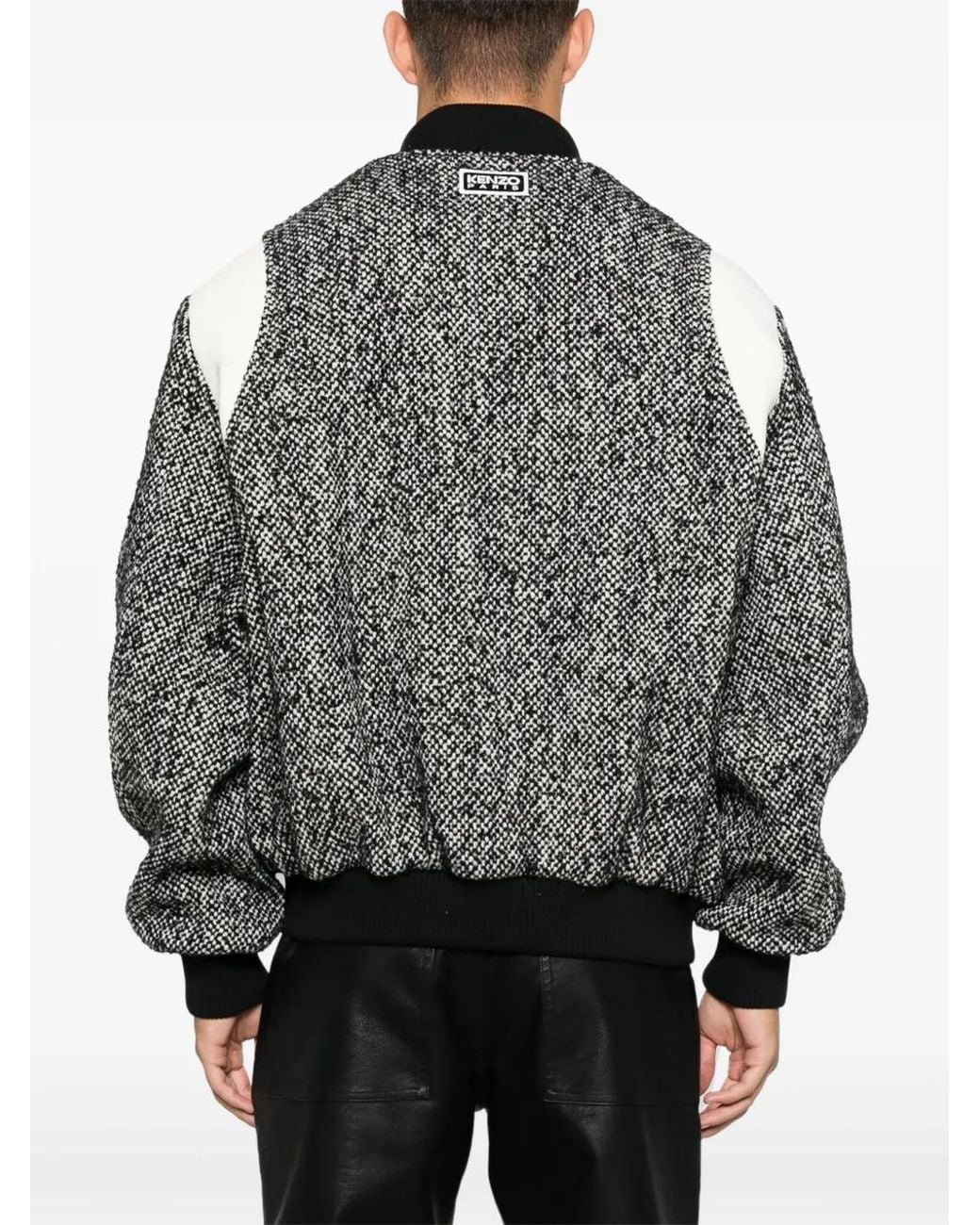 KENZO Gray Marl-Knit Varsity Jacket for men