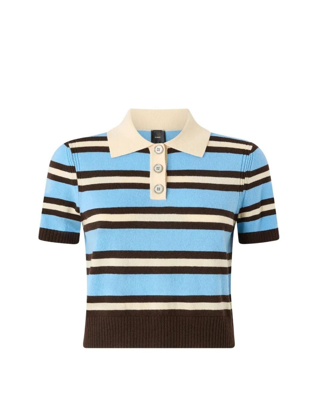 Pinko Blue Wool And Cashmere Cropped Polo Shirt