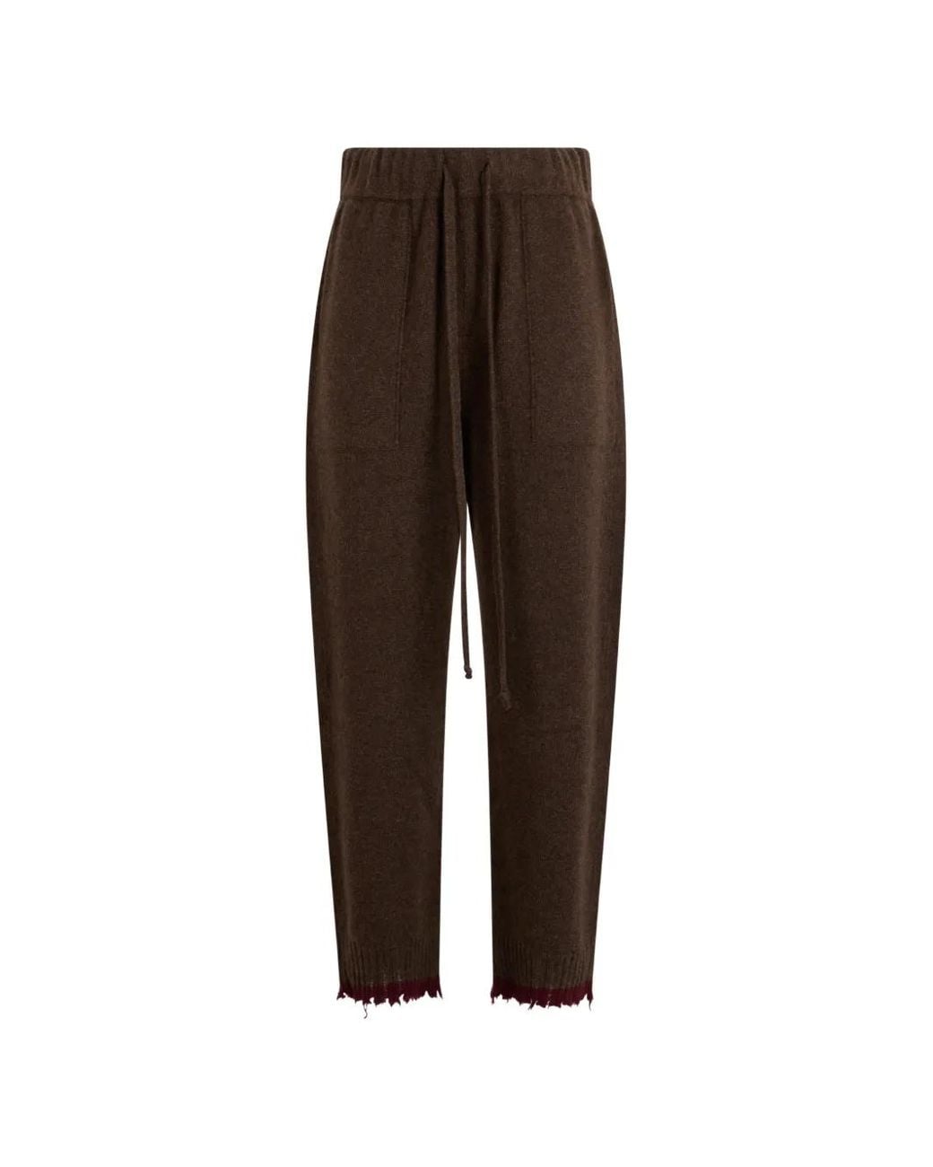 Uma Wang Brown Pantalon À Lien De Resserrage Et Bords Effilochés
