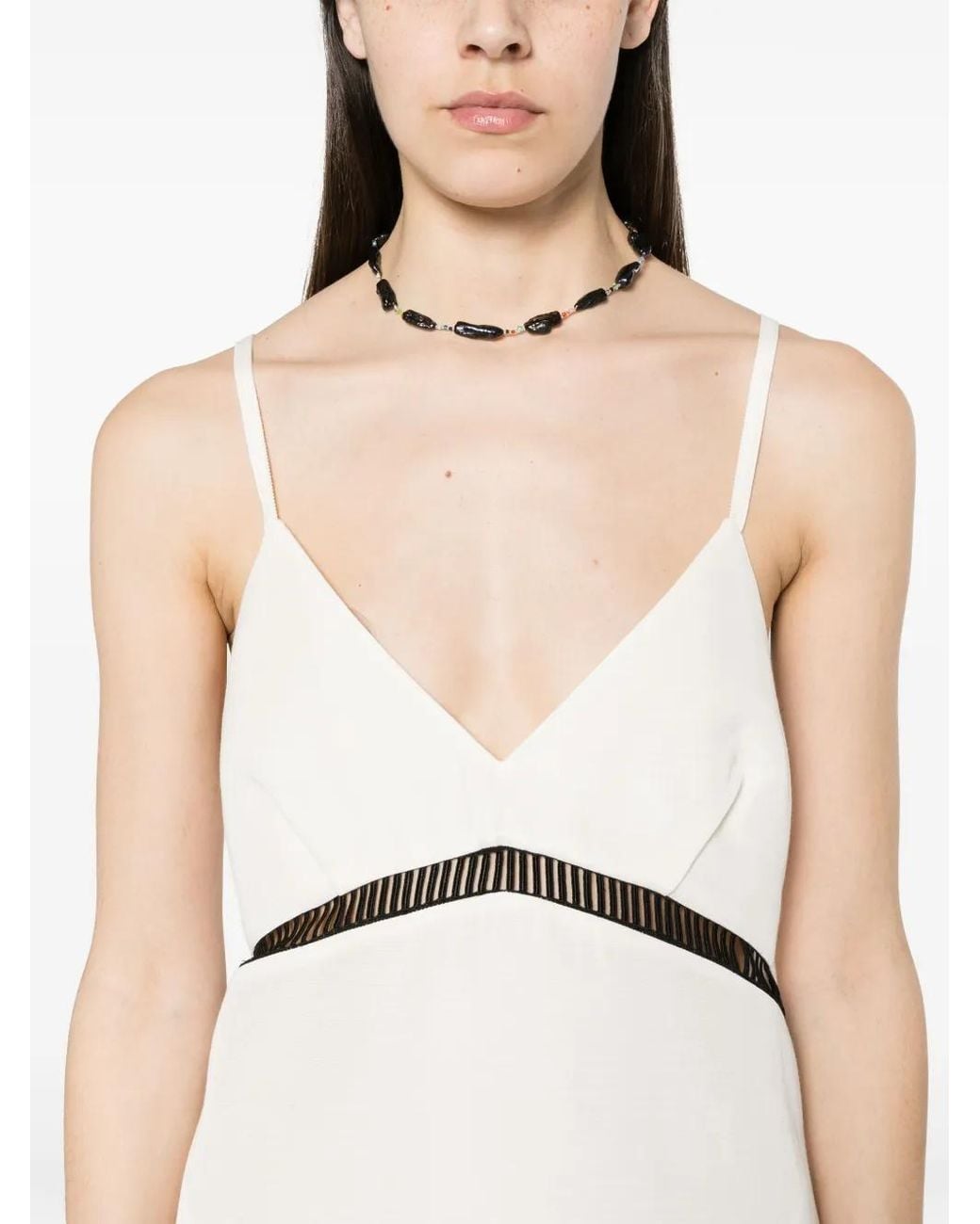 Sacai White V-Neck Midi Dress