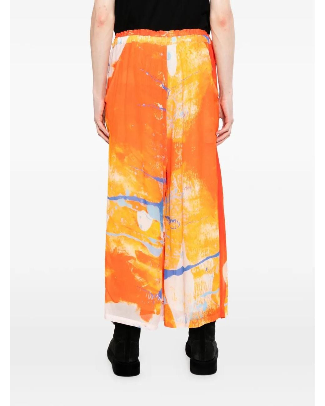 Nude:mm Orange Abstract-Print Wide-Leg Trousers for men