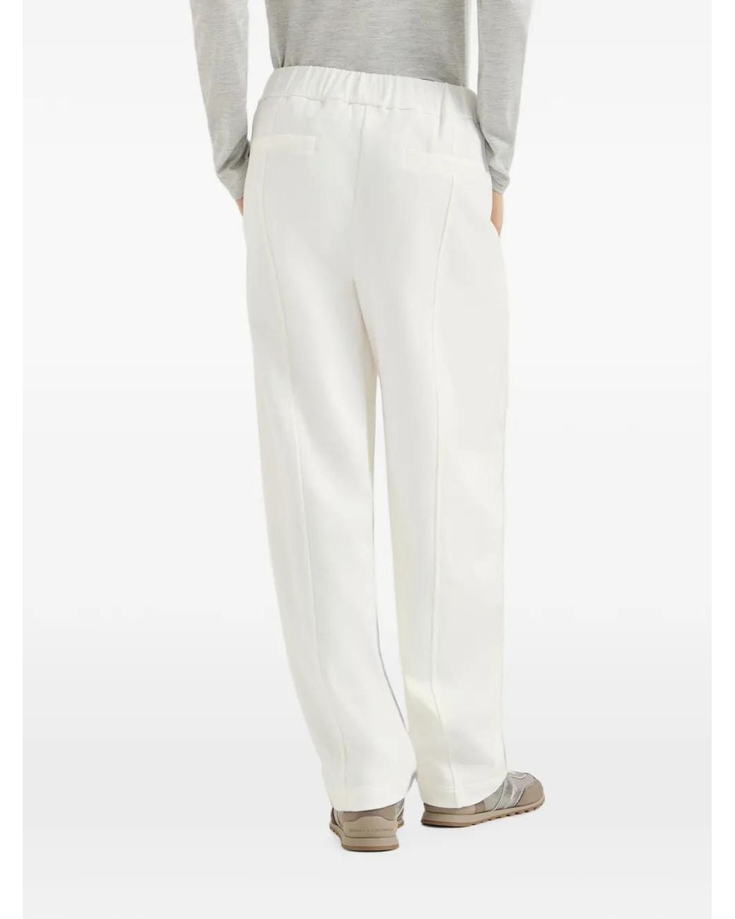 Brunello Cucinelli White Cotton Smooth French Terry Pleated Track Pants