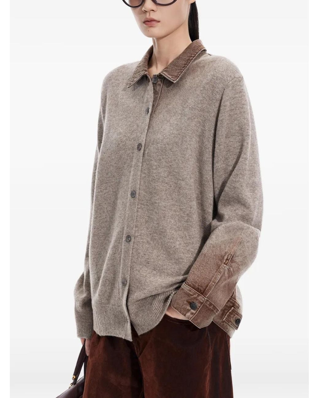 JNBY Brown Denim-Patchwork Cardigan