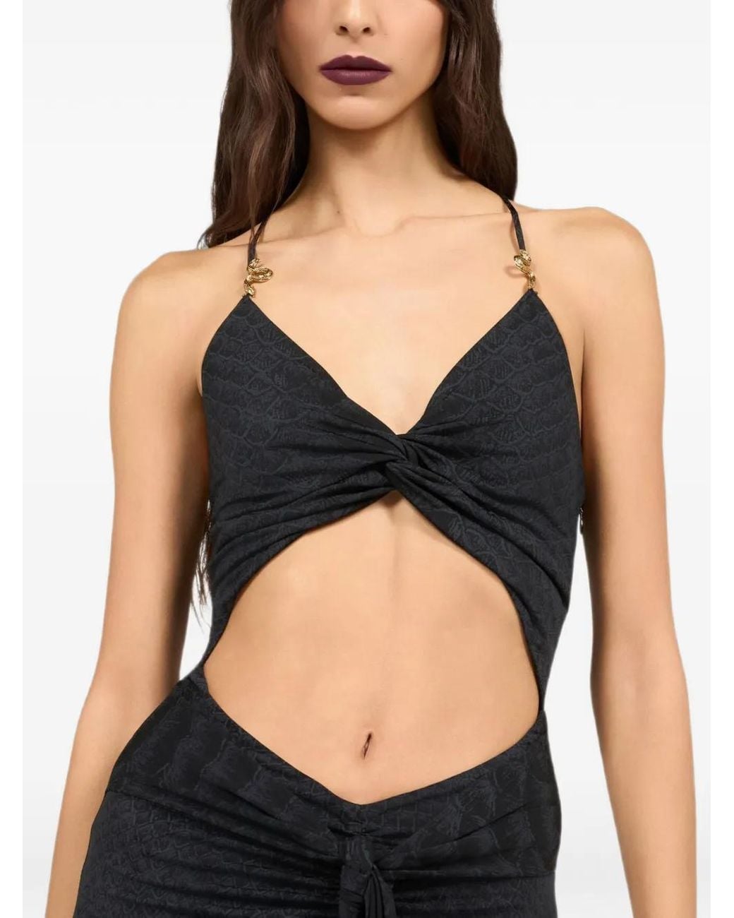 Roberto Cavalli Black Cut-Out Snake-Detail Maxi Dress