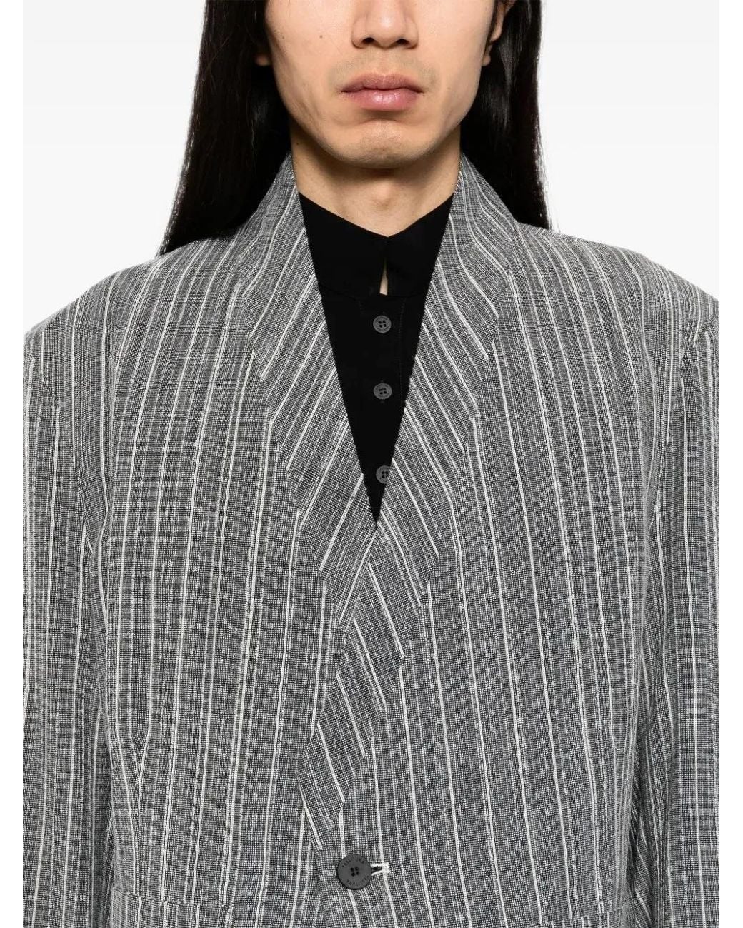 Tessitura Body Couture Gray Striped Collarless Blazer for men