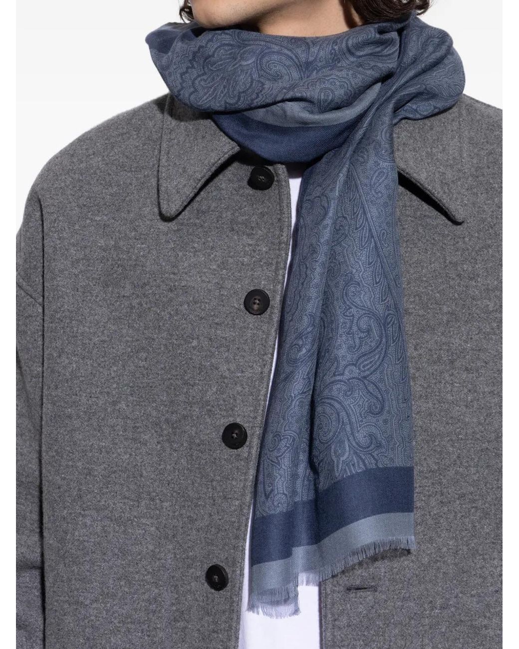 Etro Blue Paisley Print Scarf for men