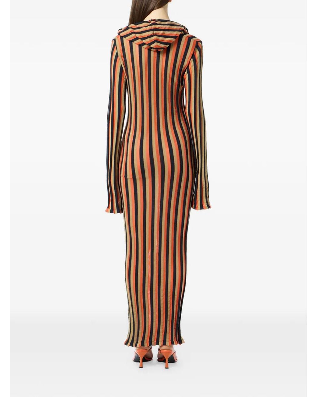 Blumarine Brown Striped Hooded Dress