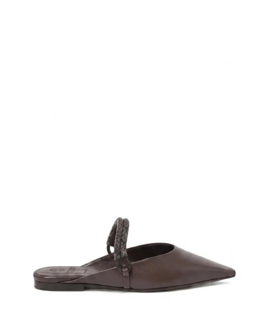 Brunello Cucinelli White Beaded-Strap Pointed-Toe Flat Mules