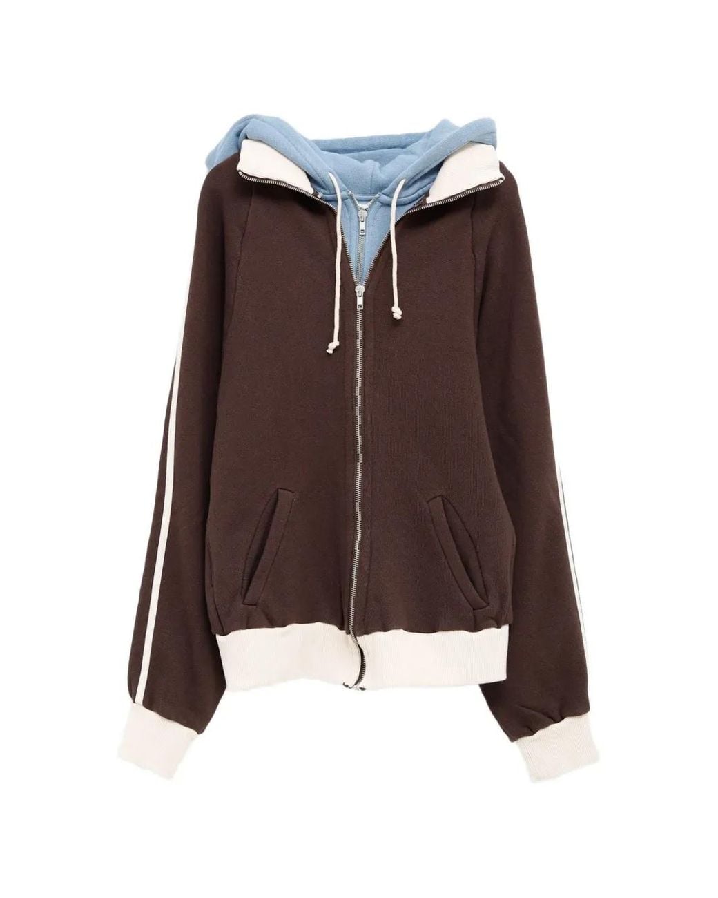 August Barron Brown Layered-Effect Zip-Up Hoodie