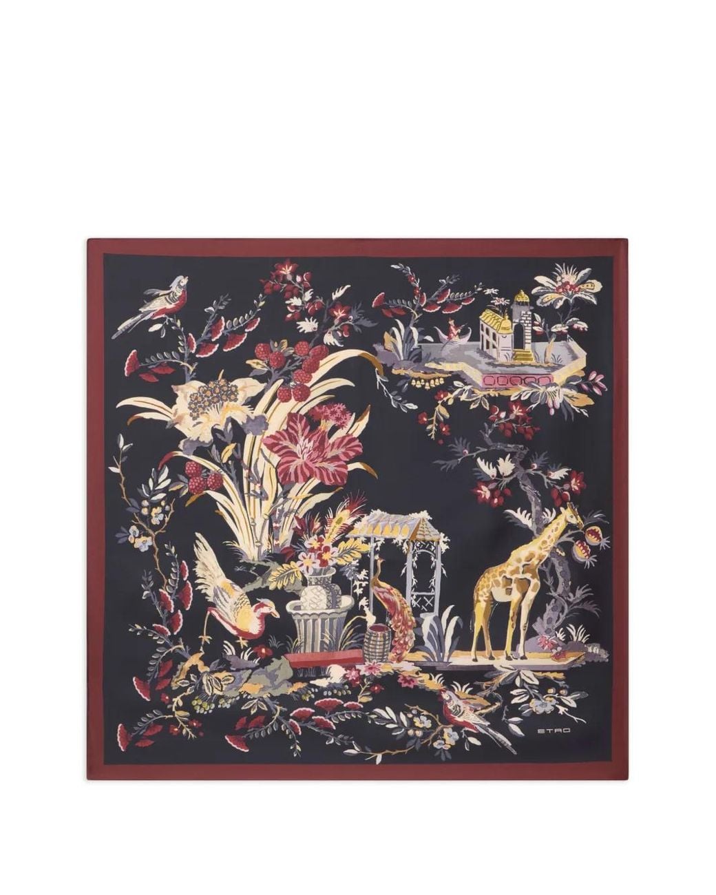 Etro Gray Silk Twill Scarf With Floral Paisley Motif