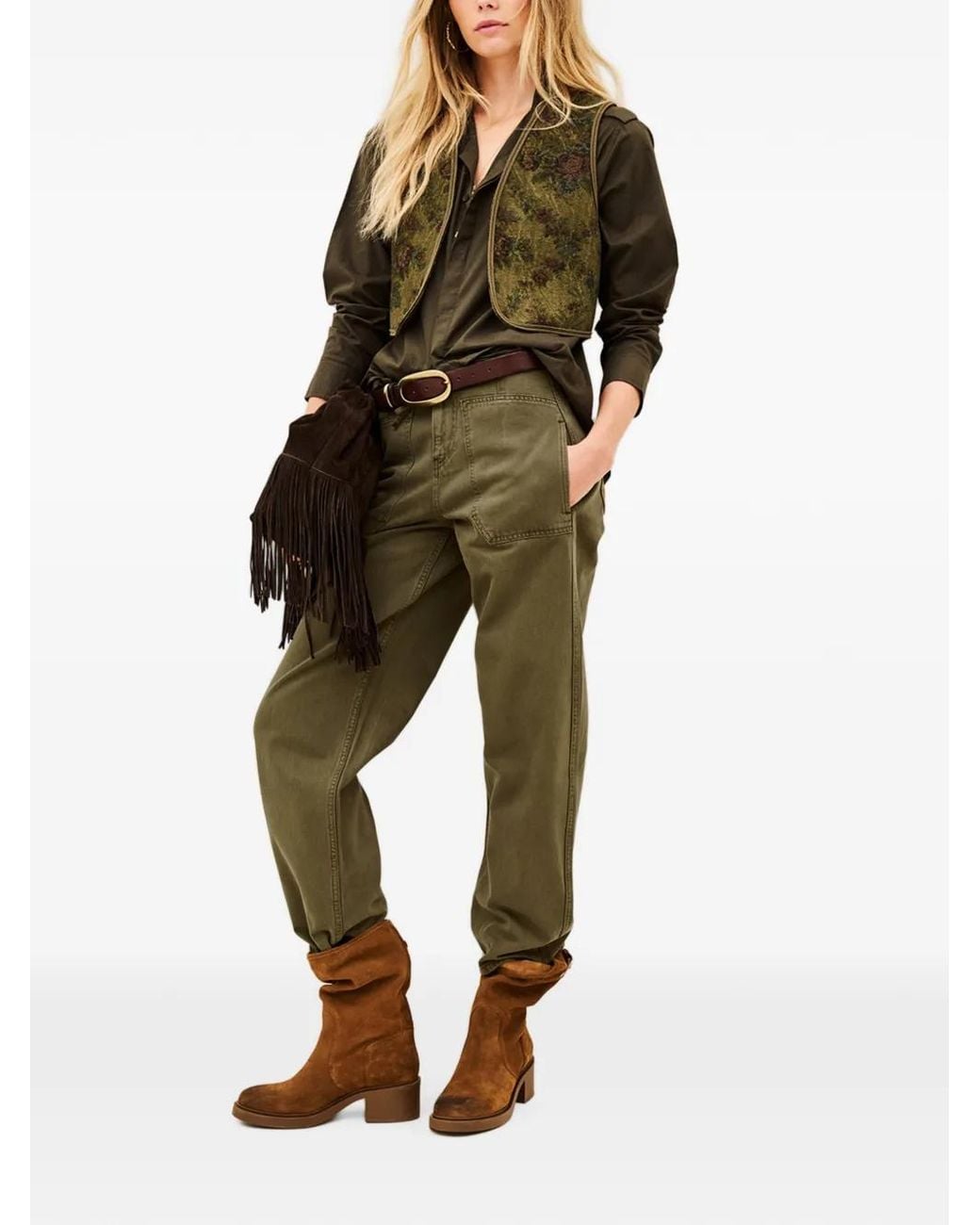 Ba&sh Green Cocy Drawstring-Waist Straight-Leg Jeans