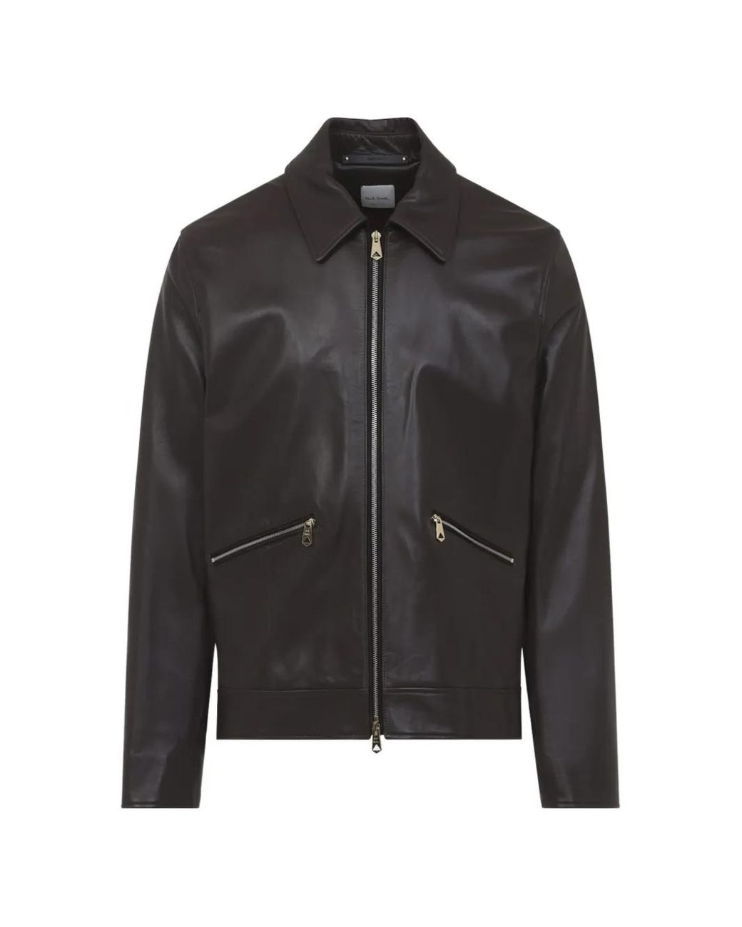 ジャケット・アウター Paul Smith cut-off leather jacket riri Men's Black Leather Zip-Front Bomber Jacket