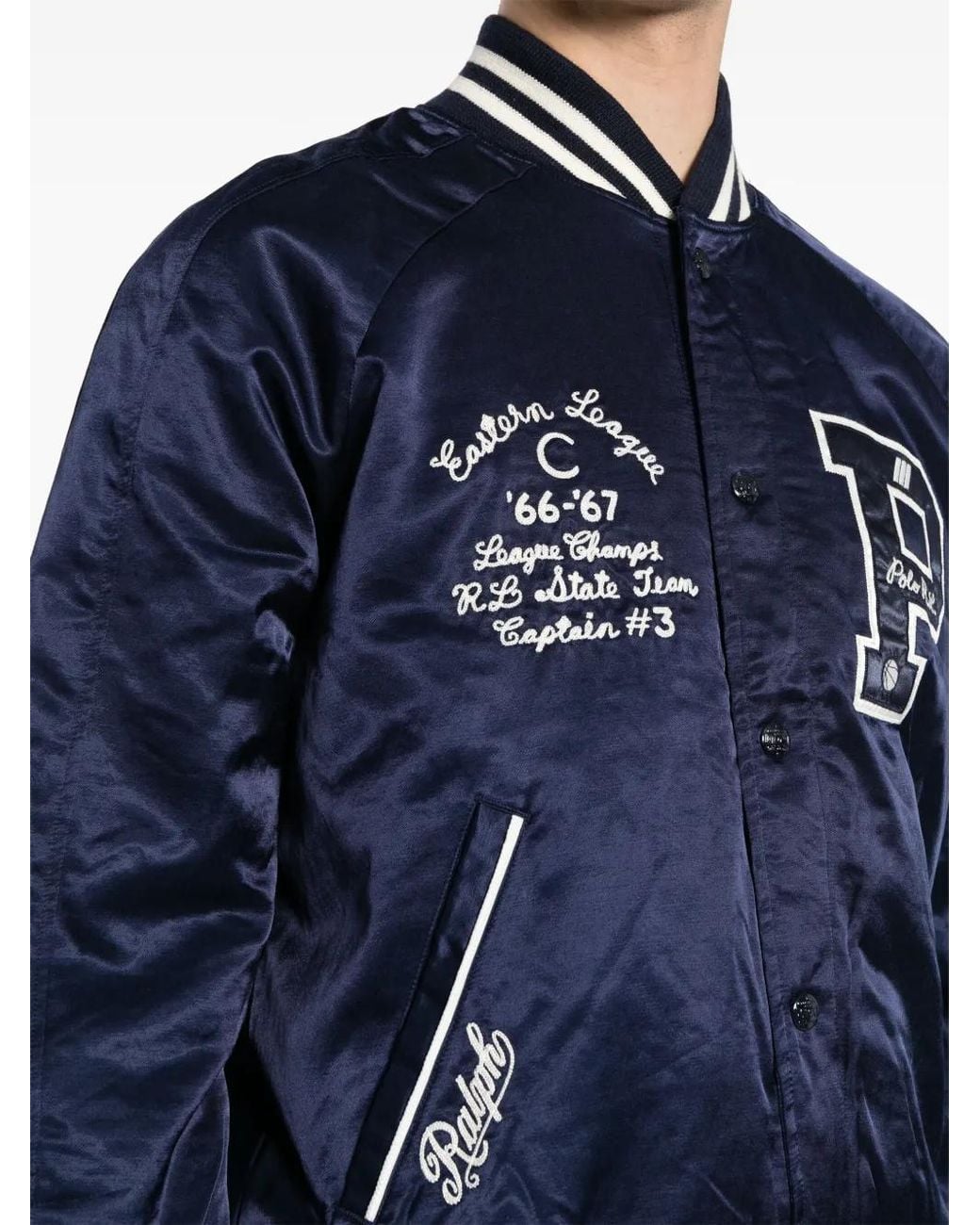 Polo Ralph Lauren Blue Logo-Appliqué Satin Bomber Jacket for men