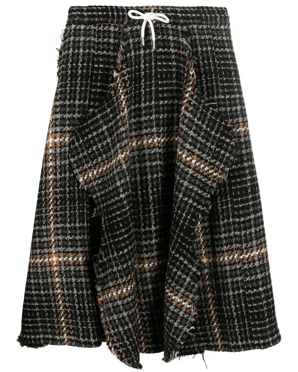 Charles Jeffrey Black Check-Pattern Midi Skirt