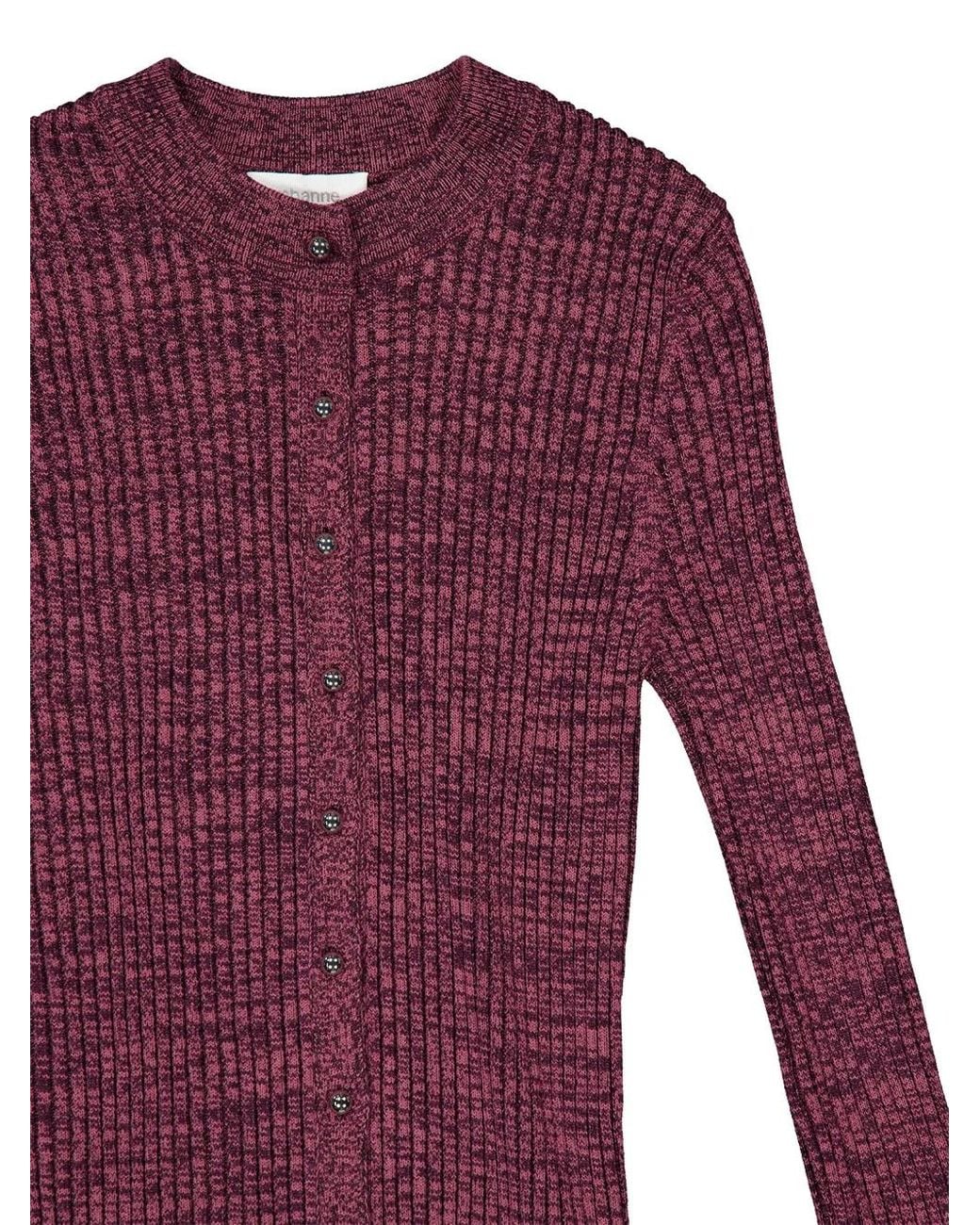Rabanne Purple Ribbed-Knit Buttoned Cardigan