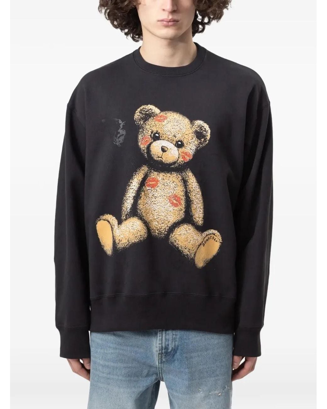 DOMREBEL Black Big Kiss Teddy Bear-Print Sweatshirt for men