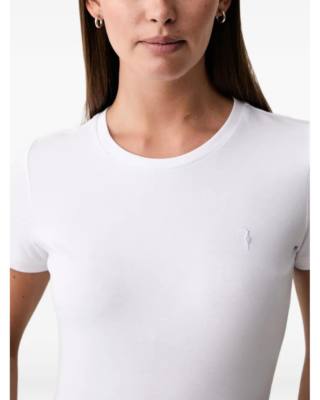 Trussardi White Logo-Embroidered T-Shirt