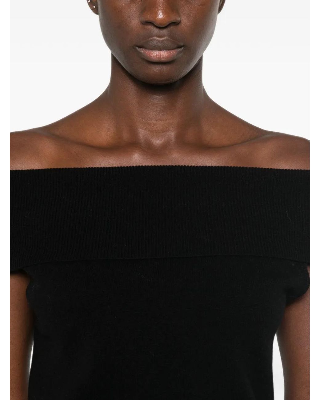 Le Petite Pulle Black Off-Shoulder Ribbed-Knit Top