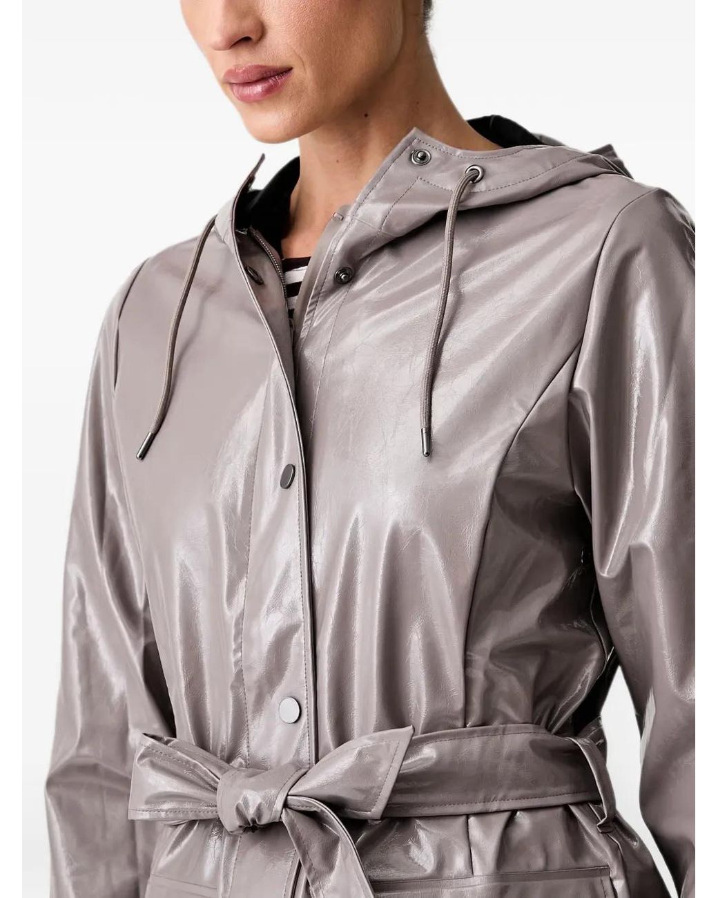 Rains Gray Curve Belted Hooded Jacket